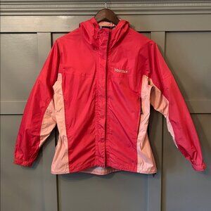 Marmot Rain Coat Jacket Waterproof Nylon Coral Pink Full Zip Hood Size Medium